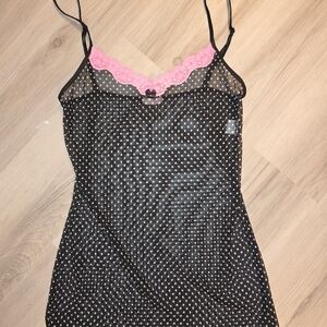 SAS Black Polka Dot Chemise with Pink Lace